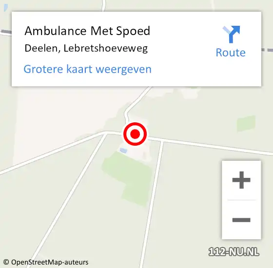 Locatie op kaart van de 112 melding: Ambulance Met Spoed Naar Deelen, Lebretshoeveweg op 12 augustus 2021 20:07