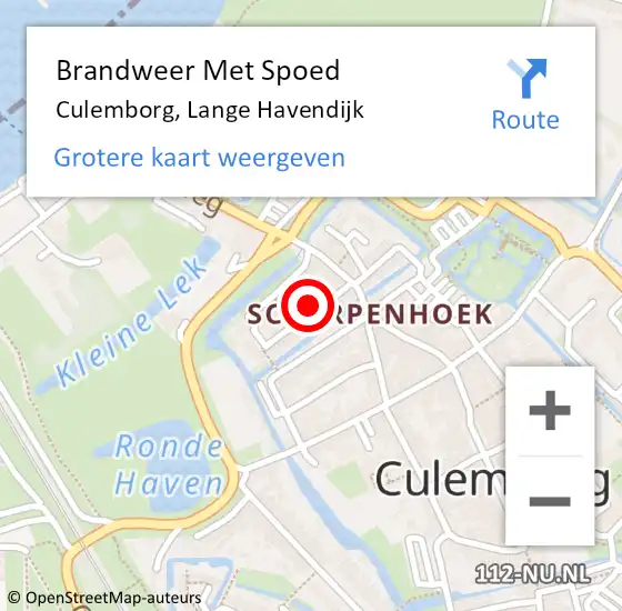 Locatie op kaart van de 112 melding: Brandweer Met Spoed Naar Culemborg, Lange Havendijk op 12 augustus 2021 22:03