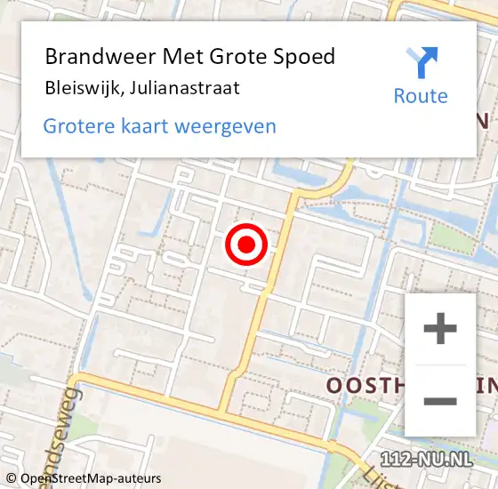 Locatie op kaart van de 112 melding: Brandweer Met Grote Spoed Naar Bleiswijk, Julianastraat op 12 augustus 2021 22:37