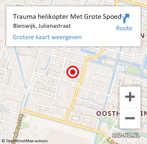 Locatie op kaart van de 112 melding: Trauma helikopter Met Grote Spoed Naar Bleiswijk, Julianastraat op 12 augustus 2021 22:40