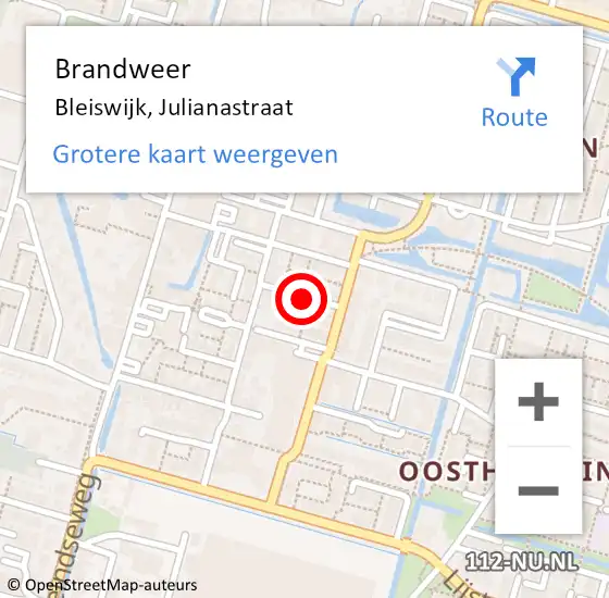 Locatie op kaart van de 112 melding: Brandweer Bleiswijk, Julianastraat op 12 augustus 2021 22:55