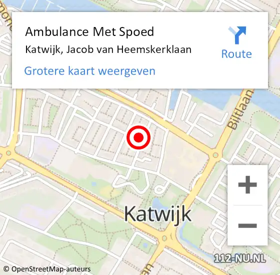 Locatie op kaart van de 112 melding: Ambulance Met Spoed Naar Katwijk, Jacob van Heemskerklaan op 12 augustus 2021 23:05