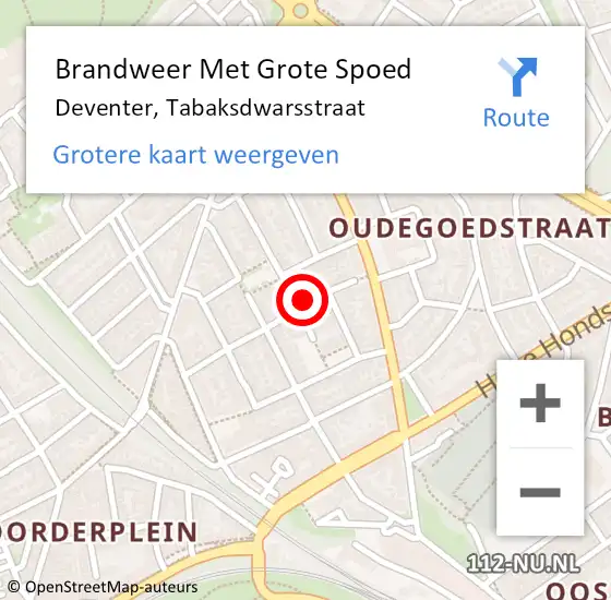 Locatie op kaart van de 112 melding: Brandweer Met Grote Spoed Naar Deventer, Tabaksdwarsstraat op 12 augustus 2021 23:10