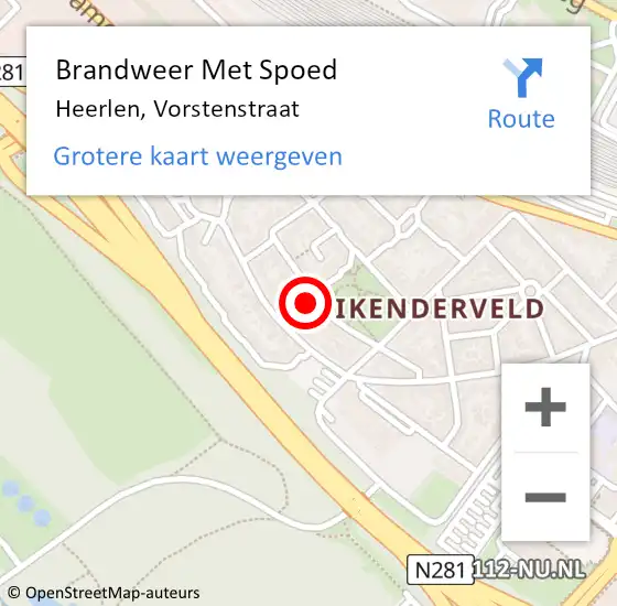 Locatie op kaart van de 112 melding: Brandweer Met Spoed Naar Heerlen, Vorstenstraat op 12 augustus 2021 23:13