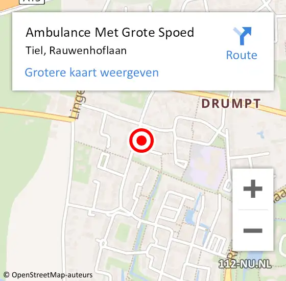 Locatie op kaart van de 112 melding: Ambulance Met Grote Spoed Naar Tiel, Rauwenhoflaan op 12 augustus 2021 23:39