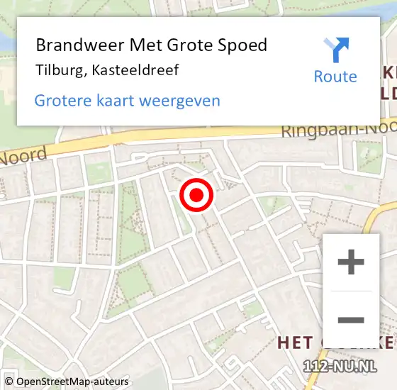 Locatie op kaart van de 112 melding: Brandweer Met Grote Spoed Naar Tilburg, Kasteeldreef op 13 augustus 2021 00:25