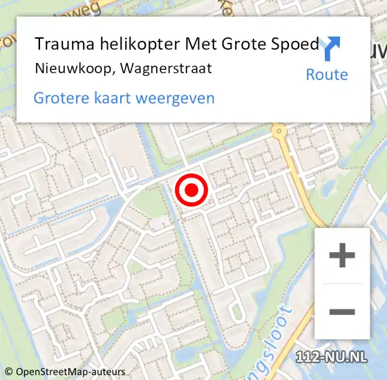 Locatie op kaart van de 112 melding: Trauma helikopter Met Grote Spoed Naar Nieuwkoop, Wagnerstraat op 13 augustus 2021 04:05