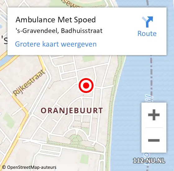 Locatie op kaart van de 112 melding: Ambulance Met Spoed Naar 's-Gravendeel, Badhuisstraat op 13 augustus 2021 05:43