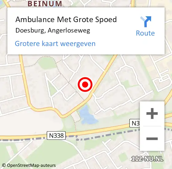 Locatie op kaart van de 112 melding: Ambulance Met Grote Spoed Naar Doesburg, Angerloseweg op 13 augustus 2021 05:52