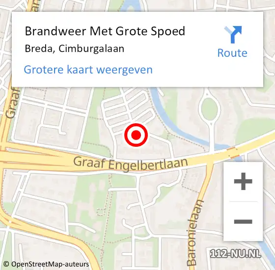 Locatie op kaart van de 112 melding: Brandweer Met Grote Spoed Naar Breda, Cimburgalaan op 13 augustus 2021 08:04