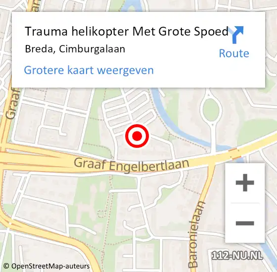 Locatie op kaart van de 112 melding: Trauma helikopter Met Grote Spoed Naar Breda, Cimburgalaan op 13 augustus 2021 08:04