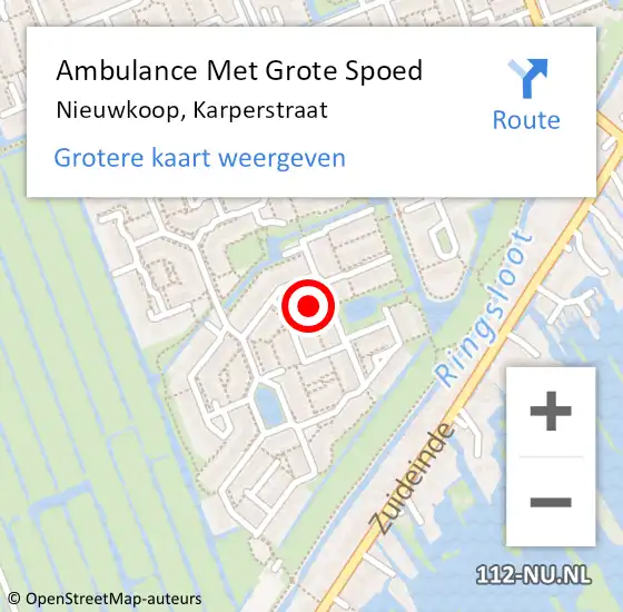 Locatie op kaart van de 112 melding: Ambulance Met Grote Spoed Naar Nieuwkoop, Karperstraat op 13 augustus 2021 08:13