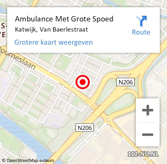 Locatie op kaart van de 112 melding: Ambulance Met Grote Spoed Naar Katwijk, Van Baerlestraat op 13 augustus 2021 08:49