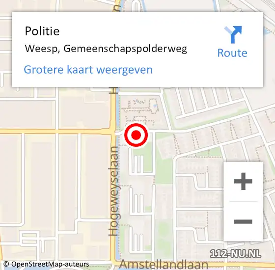 Locatie op kaart van de 112 melding: Politie Weesp, Gemeenschapspolderweg op 13 augustus 2021 09:10