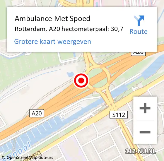 Locatie op kaart van de 112 melding: Ambulance Met Spoed Naar Rotterdam, A20 hectometerpaal: 30,7 op 13 augustus 2021 10:00