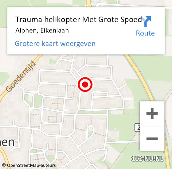 Locatie op kaart van de 112 melding: Trauma helikopter Met Grote Spoed Naar Alphen, Eikenlaan op 13 augustus 2021 10:46