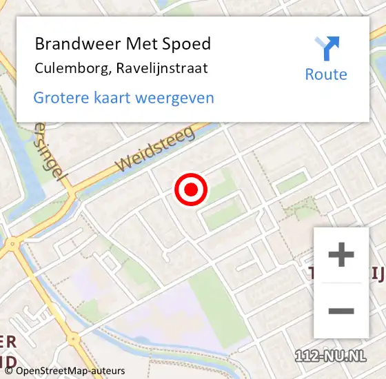 Locatie op kaart van de 112 melding: Brandweer Met Spoed Naar Culemborg, Ravelijnstraat op 13 augustus 2021 11:00