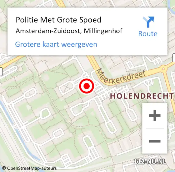 Locatie op kaart van de 112 melding: Politie Met Grote Spoed Naar Amsterdam-Zuidoost, Millingenhof op 13 augustus 2021 11:05