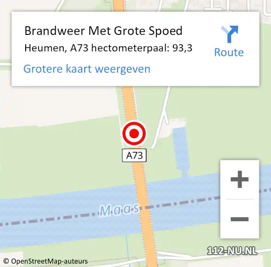 Locatie op kaart van de 112 melding: Brandweer Met Grote Spoed Naar Heumen, A73 hectometerpaal: 93,3 op 13 augustus 2021 11:24