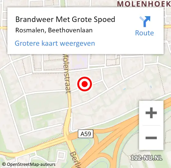 Locatie op kaart van de 112 melding: Brandweer Met Grote Spoed Naar Rosmalen, Beethovenlaan op 13 augustus 2021 11:28