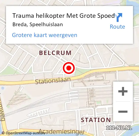 Locatie op kaart van de 112 melding: Trauma helikopter Met Grote Spoed Naar Breda, Speelhuislaan op 13 augustus 2021 11:35