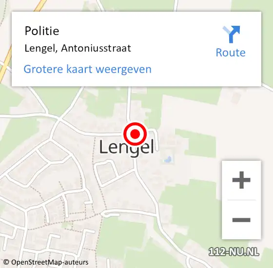 Locatie op kaart van de 112 melding: Politie Lengel, Antoniusstraat op 13 augustus 2021 11:44