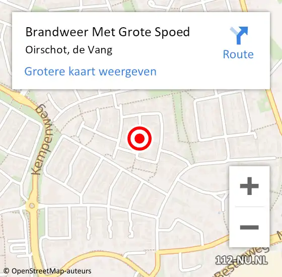 Locatie op kaart van de 112 melding: Brandweer Met Grote Spoed Naar Oirschot, de Vang op 13 augustus 2021 11:51