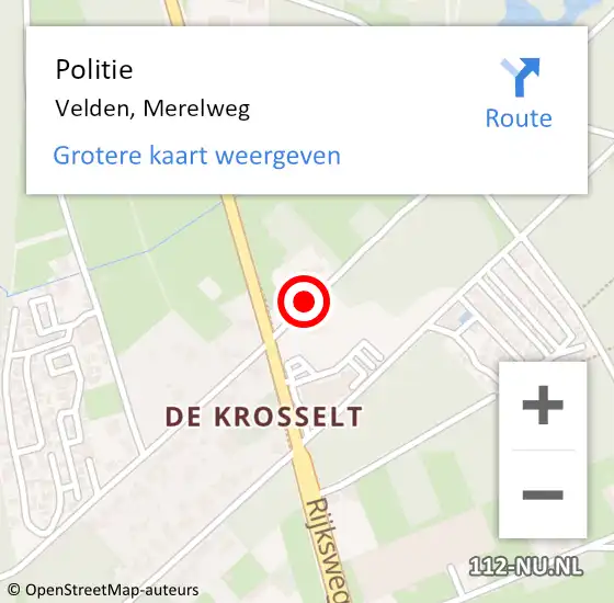 Locatie op kaart van de 112 melding: Politie Velden, Merelweg op 13 augustus 2021 12:53