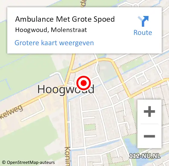 Locatie op kaart van de 112 melding: Ambulance Met Grote Spoed Naar Hoogwoud, Molenstraat op 13 augustus 2021 14:26