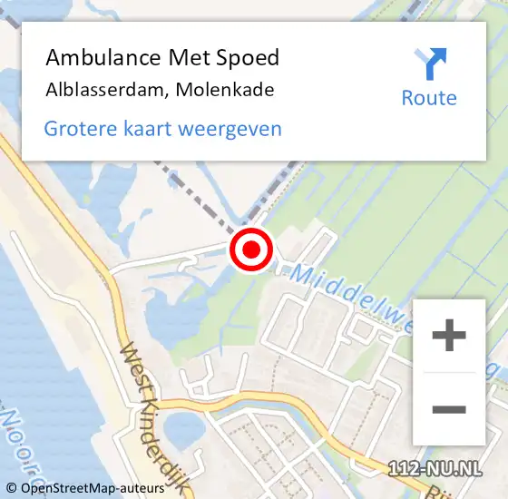 Locatie op kaart van de 112 melding: Ambulance Met Spoed Naar Alblasserdam, Molenkade op 13 augustus 2021 14:58