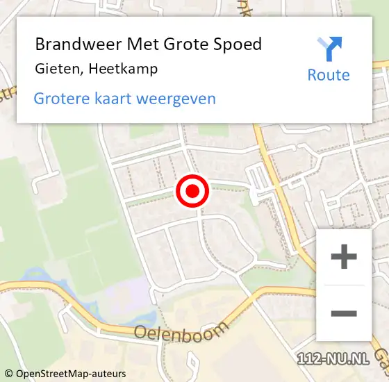 Locatie op kaart van de 112 melding: Brandweer Met Grote Spoed Naar Gieten, Heetkamp op 13 augustus 2021 14:58