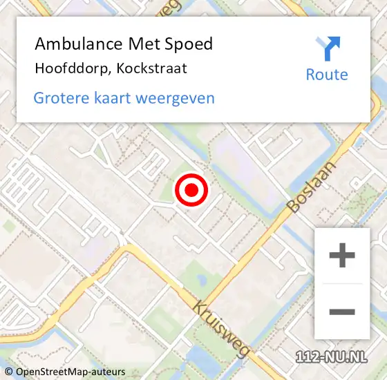 Locatie op kaart van de 112 melding: Ambulance Met Spoed Naar Hoofddorp, Kockstraat op 13 augustus 2021 15:01