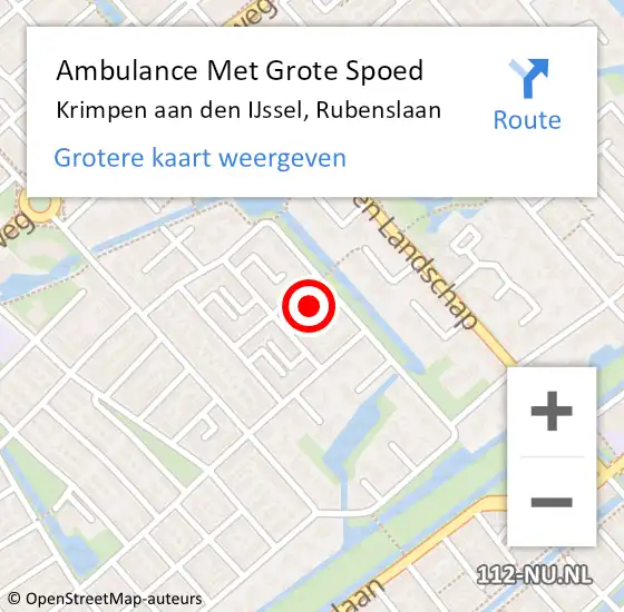 Locatie op kaart van de 112 melding: Ambulance Met Grote Spoed Naar Krimpen aan den IJssel, Rubenslaan op 13 augustus 2021 15:12