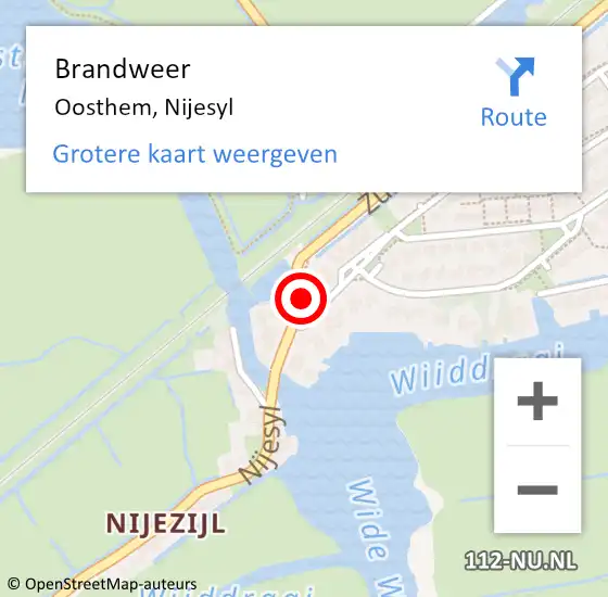 Locatie op kaart van de 112 melding: Brandweer Oosthem, Nijesyl op 13 augustus 2021 15:12