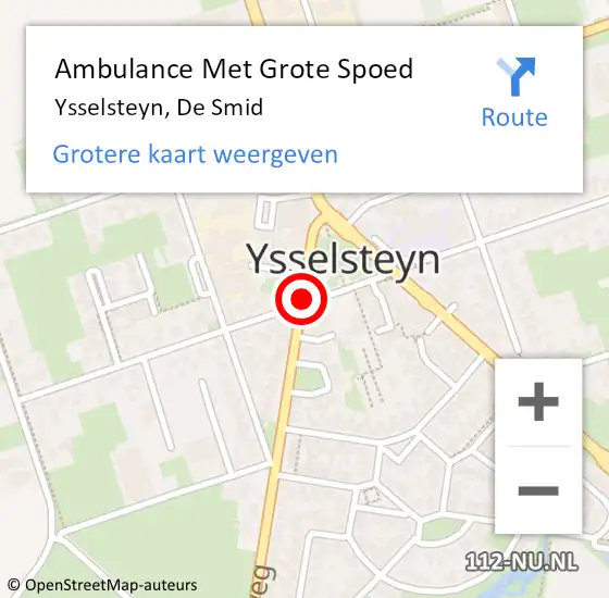 Locatie op kaart van de 112 melding: Ambulance Met Grote Spoed Naar Ysselsteyn, De Smid op 19 juni 2014 15:49