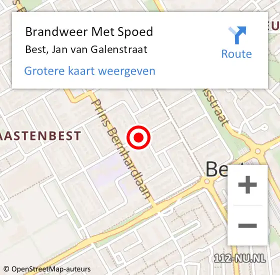 Locatie op kaart van de 112 melding: Brandweer Met Spoed Naar Best, Jan van Galenstraat op 13 augustus 2021 16:13