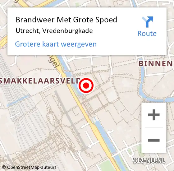 Locatie op kaart van de 112 melding: Brandweer Met Grote Spoed Naar Utrecht, Vredenburgkade op 13 augustus 2021 16:36