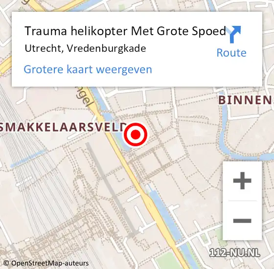 Locatie op kaart van de 112 melding: Trauma helikopter Met Grote Spoed Naar Utrecht, Vredenburgkade op 13 augustus 2021 16:41