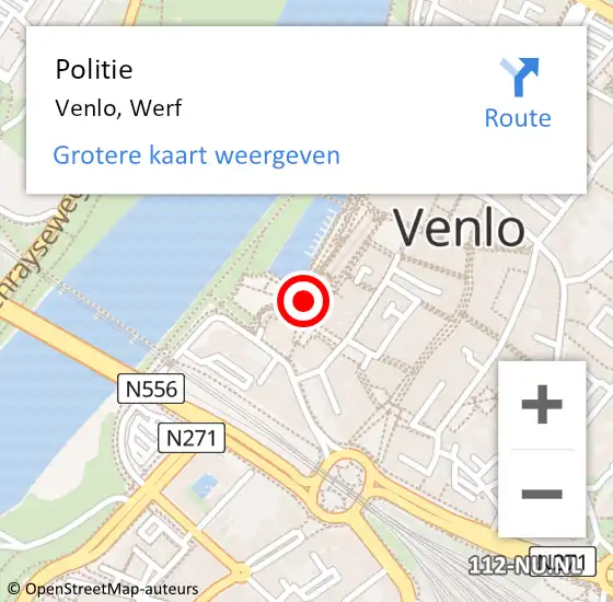 Locatie op kaart van de 112 melding: Politie Venlo, Werf op 13 augustus 2021 16:43