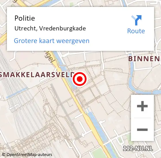 Locatie op kaart van de 112 melding: Politie Utrecht, Vredenburgkade op 13 augustus 2021 17:08