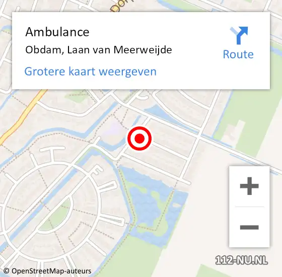 Locatie op kaart van de 112 melding: Ambulance Obdam, Laan van Meerweijde op 13 augustus 2021 17:12