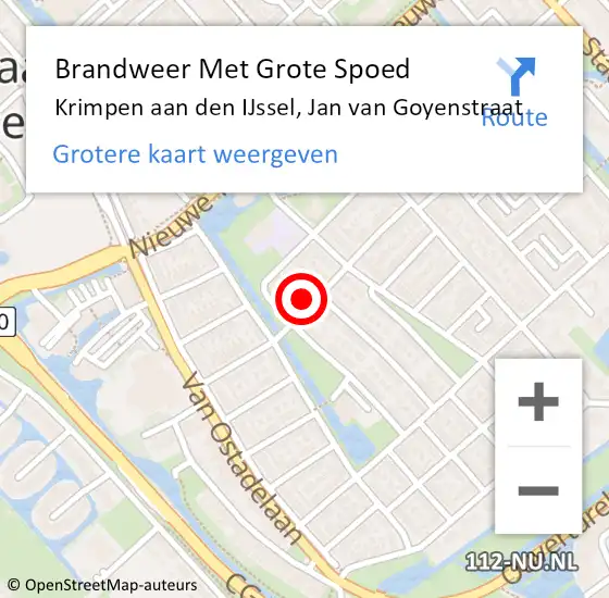 Locatie op kaart van de 112 melding: Brandweer Met Grote Spoed Naar Krimpen aan den IJssel, Jan van Goyenstraat op 13 augustus 2021 18:16