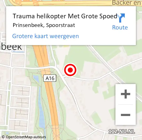 Locatie op kaart van de 112 melding: Trauma helikopter Met Grote Spoed Naar Prinsenbeek, Spoorstraat op 13 augustus 2021 18:42