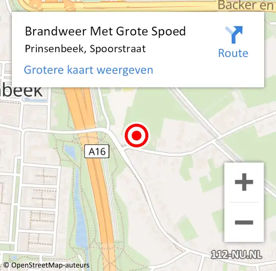 Locatie op kaart van de 112 melding: Brandweer Met Grote Spoed Naar Prinsenbeek, Spoorstraat op 13 augustus 2021 18:45