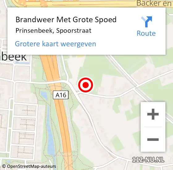 Locatie op kaart van de 112 melding: Brandweer Met Grote Spoed Naar Prinsenbeek, Spoorstraat op 13 augustus 2021 18:49