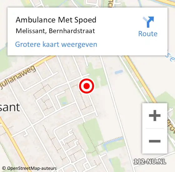 Locatie op kaart van de 112 melding: Ambulance Met Spoed Naar Melissant, Bernhardstraat op 13 augustus 2021 18:58