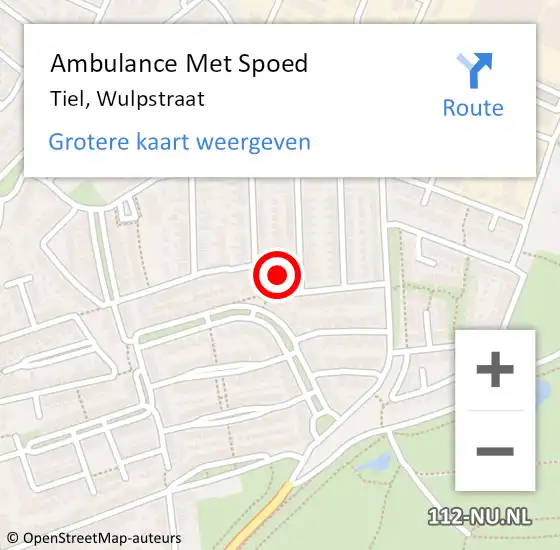 Locatie op kaart van de 112 melding: Ambulance Met Spoed Naar Tiel, Wulpstraat op 13 augustus 2021 19:09