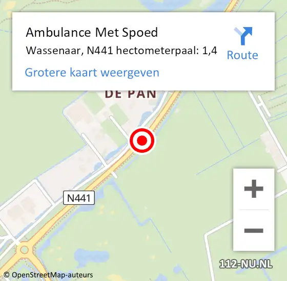 Locatie op kaart van de 112 melding: Ambulance Met Spoed Naar Wassenaar, N441 hectometerpaal: 1,4 op 13 augustus 2021 19:12