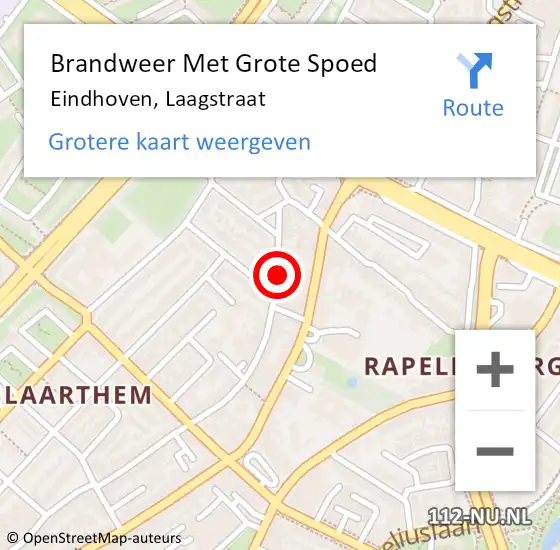 Locatie op kaart van de 112 melding: Brandweer Met Grote Spoed Naar Eindhoven, Laagstraat op 13 augustus 2021 19:40