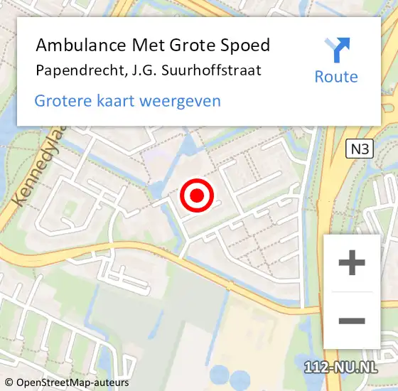 Locatie op kaart van de 112 melding: Ambulance Met Grote Spoed Naar Papendrecht, J.G. Suurhoffstraat op 13 augustus 2021 20:49